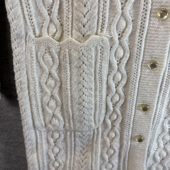 True Vintage 60s Tunic Sweater S White Cream Cable Knit Cardigan Pockets Cottage - Picture 2 of 16